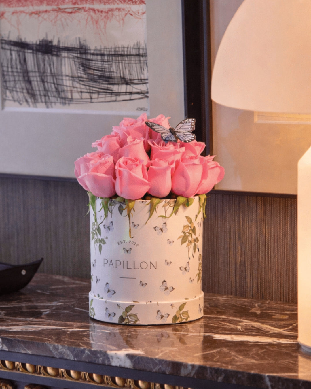 Hat Box Rosas Rosadas