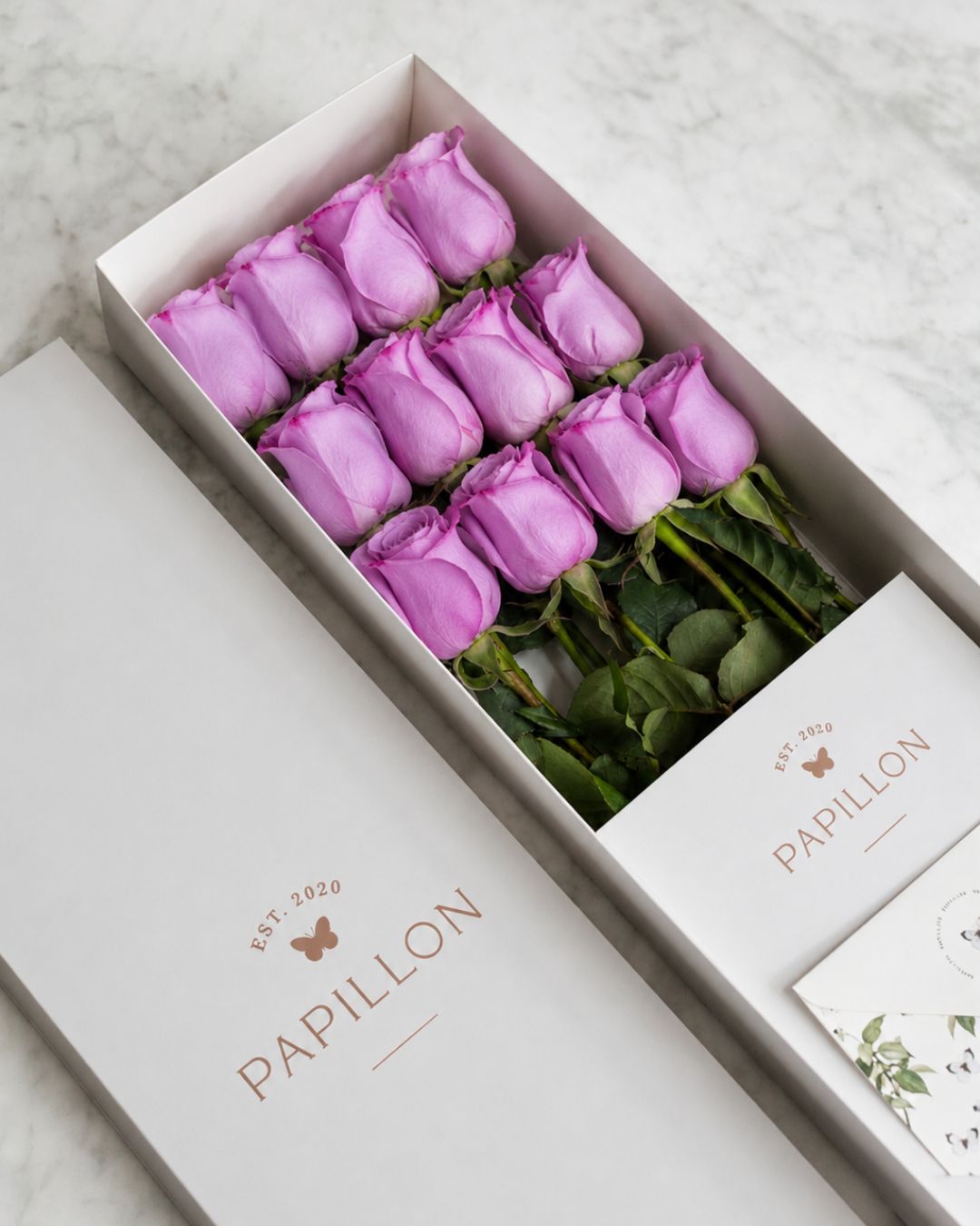 Caja de 12 Rosas Lilas