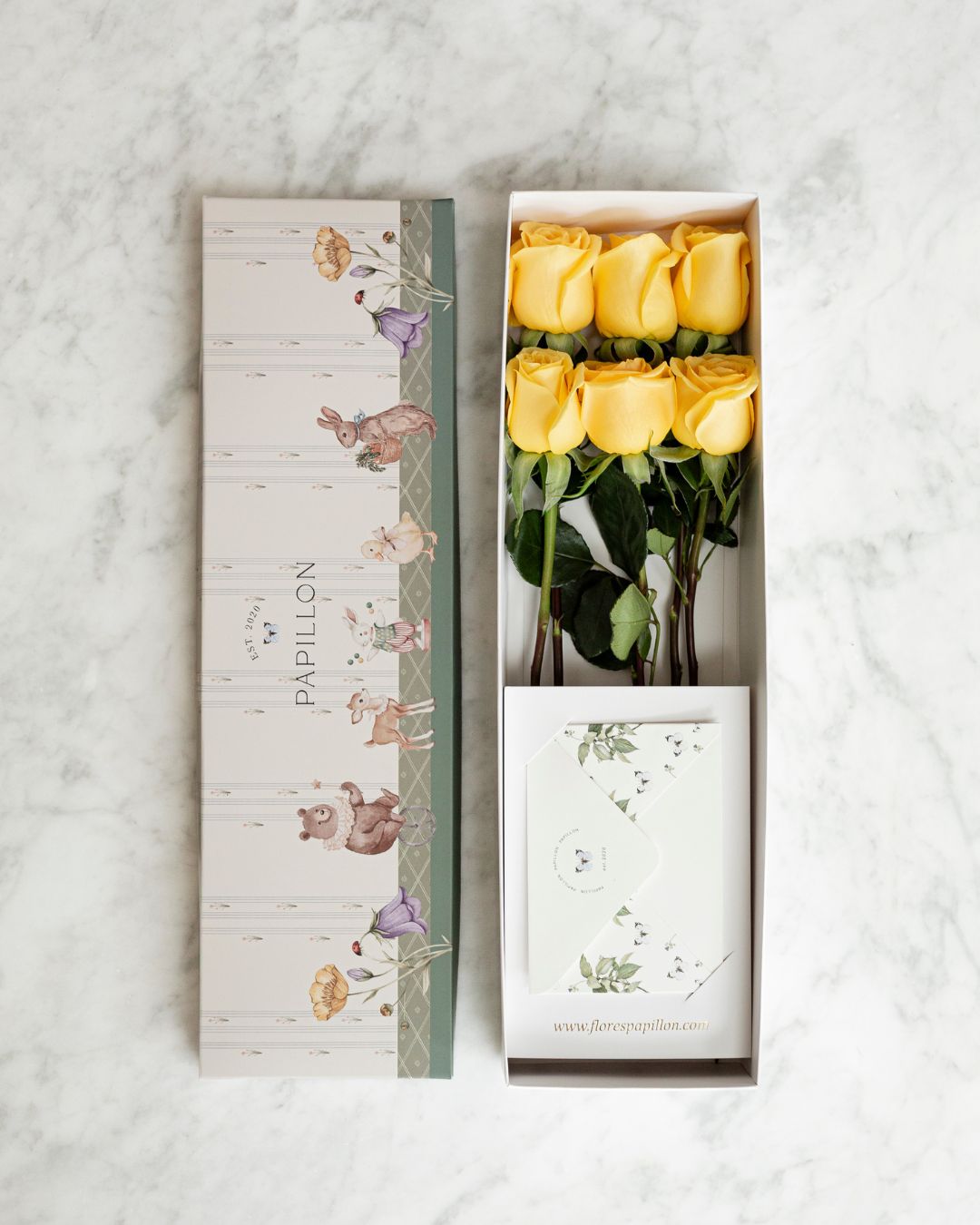 Caja de 6 Rosas Amarillas Baby Print