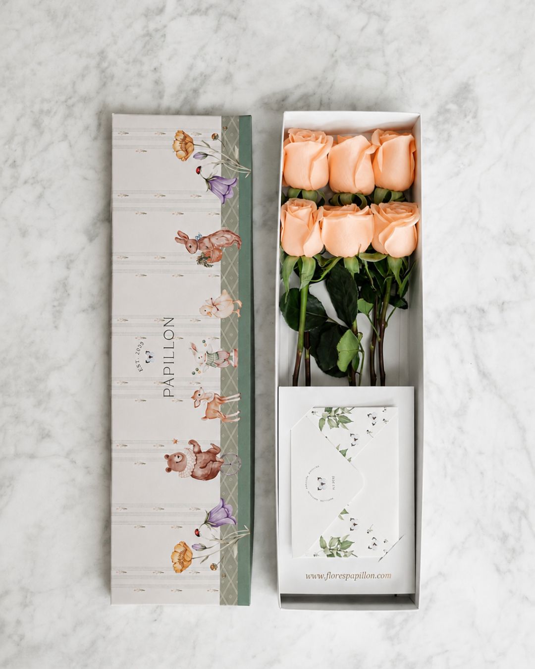 Caja de 6 Rosas Melón Baby Print