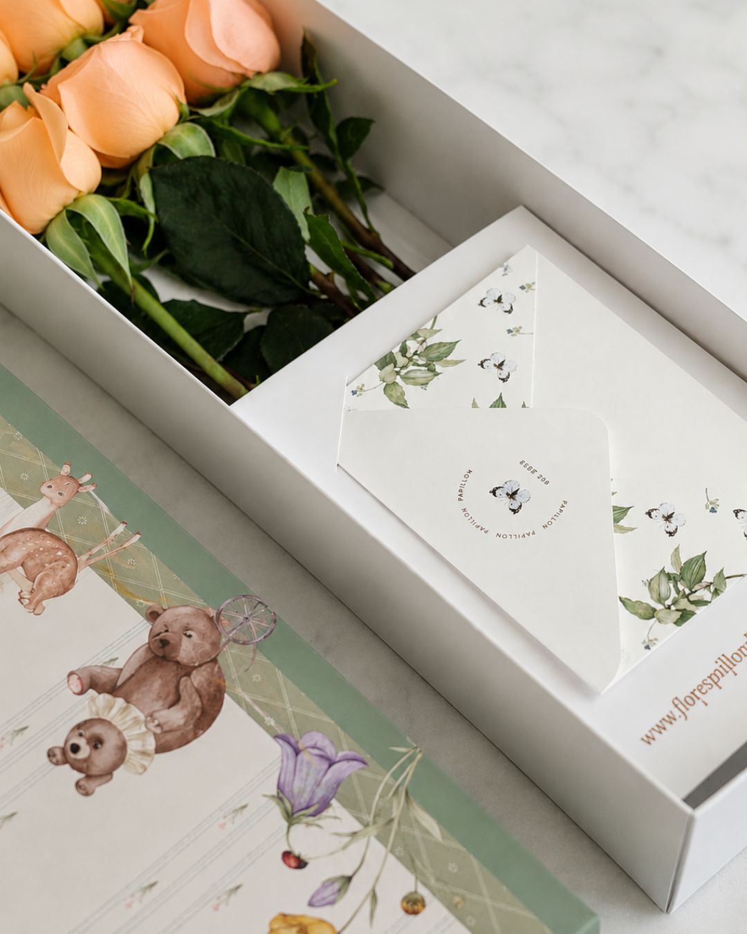 Caja de 6 Rosas Melón Baby Print