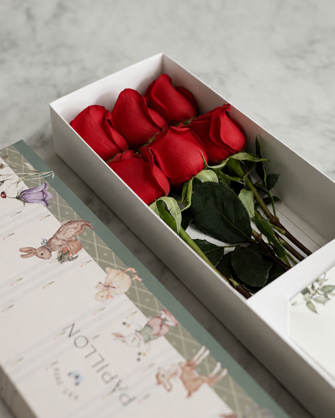 Caja de 6 Rosas Rojas Baby Print