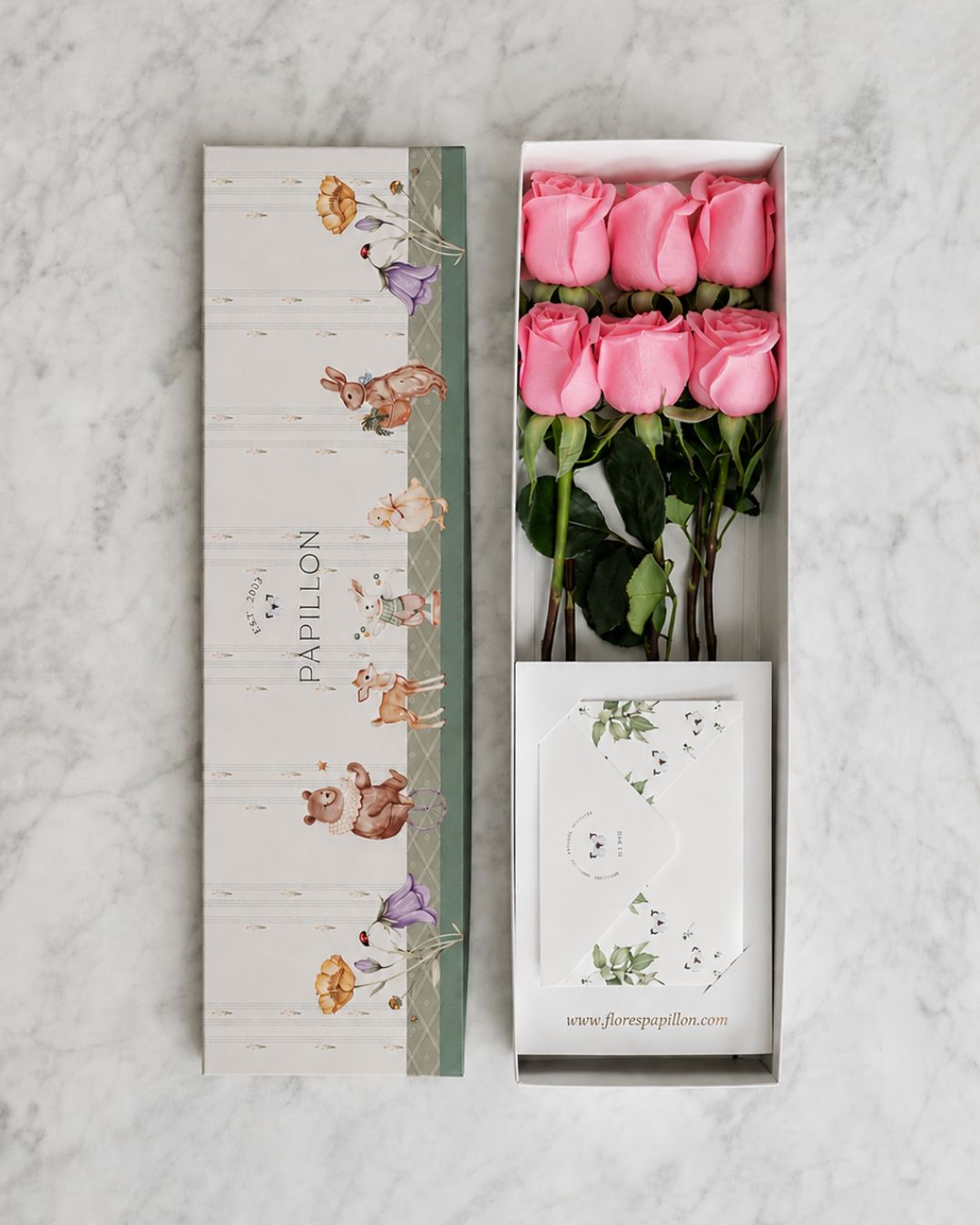 Caja de 6 Rosas Rosadas Baby Print