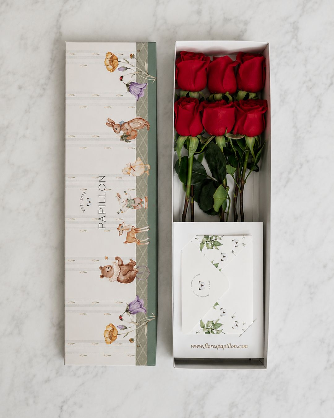 Caja de 6 Rosas Rojas Baby Print